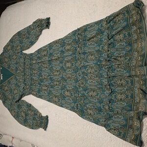 Max Studio Green Paisley Long Sleeve Maxi Dress
